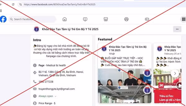 Fanpage mạo danh Bộ Y tế mở khoá đào tạo tâm lý cho trẻ. Ảnh chụp từ màn hình