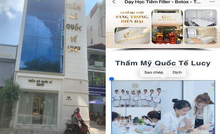 Cơ sở Thẩm mỹ Quốc tế Lucy hành nghề trái phép ngay trung tâm quận 1, đã bị Thanh tra Sở xử phạt trước đó (2/2024), chưa hết thời hạn đình chỉ hoạt động vẫn ngang nhiên cung ứng dịch vụ trái phép trở lại - Ảnh: Sở Y tế TP HCM