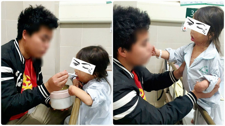 Hai bố con chăm nhau ở viện đợi ngày phẫu thuật - Ảnh BVCC