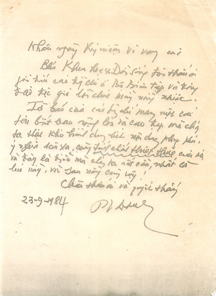 Thư Thủ tướng Phạm Văn Đồng gửi cho Báo KH&amp;ĐS