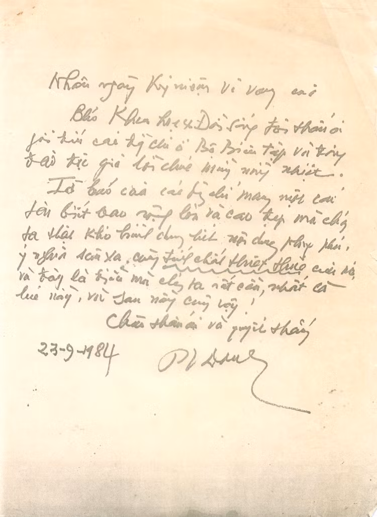 Thư Thủ tướng Phạm Văn Đồng gửi cho Báo KH&amp;ĐS