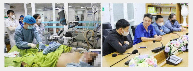 Hình ảnh người bệnh chết não trong phòng hồi sức và cán bộ y tế của Bệnh viện đang chia sẻ, giải thích với gia đình về việc hiến tạng để cứu được nhiều người - Ảnh BVCC