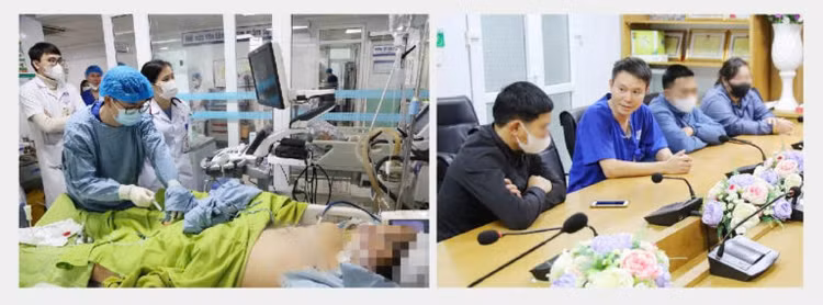 Hình ảnh người bệnh chết não trong phòng hồi sức và cán bộ y tế của Bệnh viện đang chia sẻ, giải thích với gia đình về việc hiến tạng để cứu được nhiều người - Ảnh BVCC