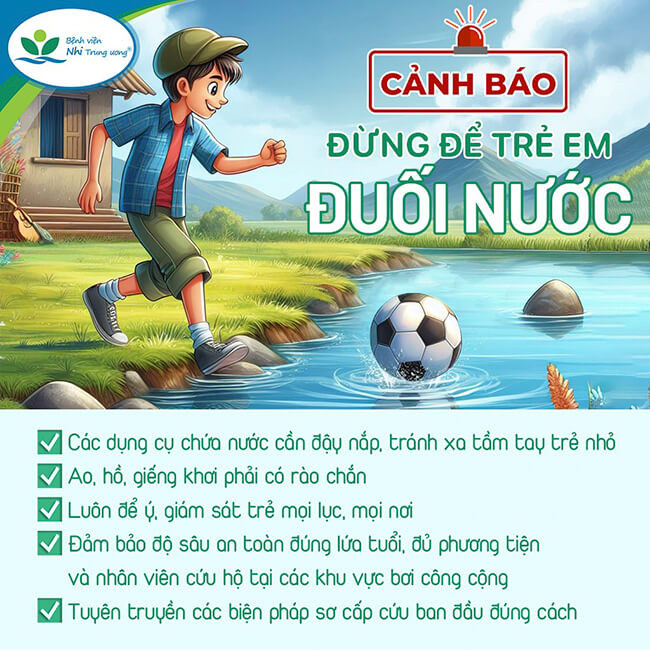 Ảnh minh họa phòng tránh đuối nước - Bệnh viện Nhi Trung ương.