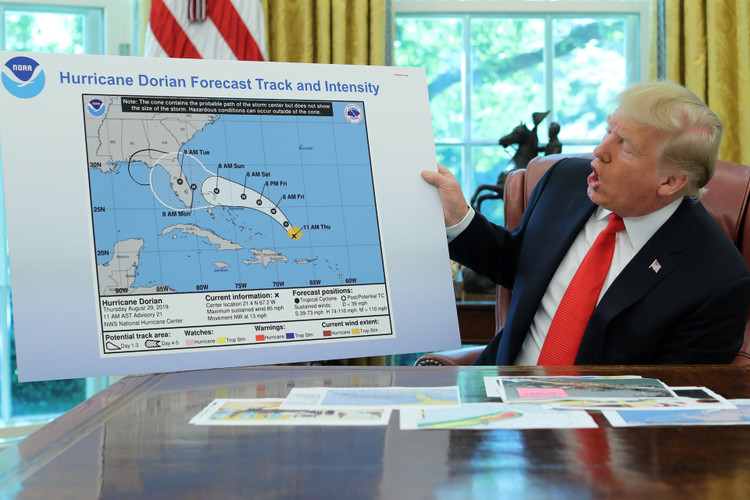 U.S. President Trump receives a Hurricane Dorian update at the White House in Washington