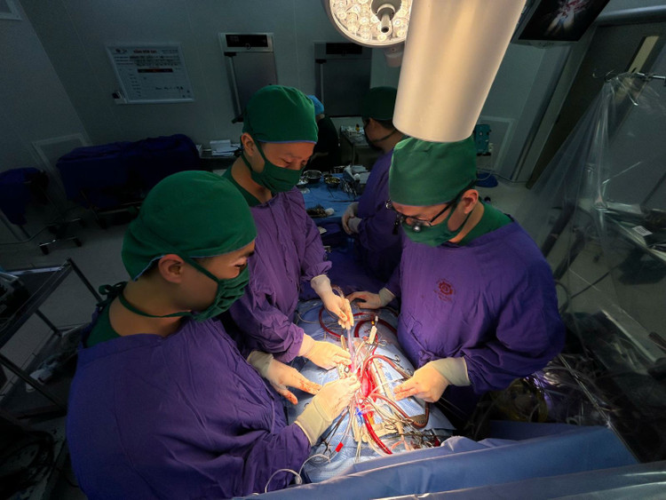 Ê-kíp phẫu thuật chuẩn bị dừng tim để tiến hành các bước tiếp theo trong ca phẫu thuật - Ảnh BVCC