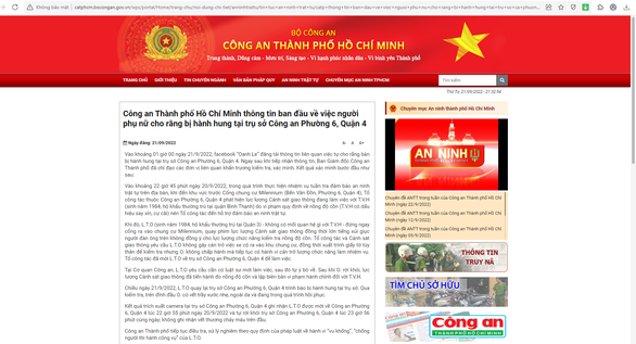 Văn bản được đăng tải trên trang của Công an TP HCM
