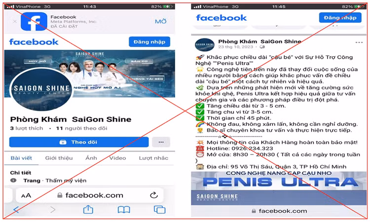 “Phòng khám SaiGon Shine” của Công ty TNHH SAIGON SHINE tiếp tục quảng cáo trái phép sau xử phạt của Thanh tra Sở Y tế - Ảnh: Sở Y tế TP HCM
