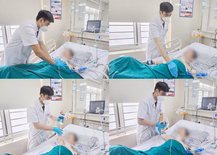 Kỹ thuật viên tại Trung tâm Y dược cổ truyền đang thực hiện phục hồi chức năng tại giường cho người bệnh - Ảnh BVCC