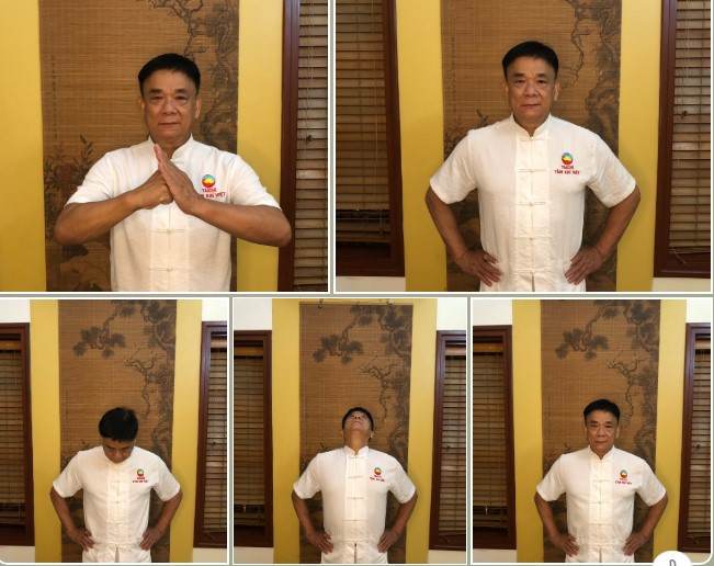 HLV Nguyễn Ngọc Dũng, Chủ tịch Hội đồng Khoa học Học viện Yoga Việt Nam, hướng dẫn động tác xoay cổ trị liệu.