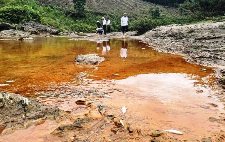 Trước đây, ở khu vực này, nước suối trong, nền đất đá không có màu vàng sẫm. Đến nay, nước suối đục kèm nền đất đá có màu vàng sẫm, nghi do ảnh hưởng từ nước thải trong quá trình tuyển quặng.
