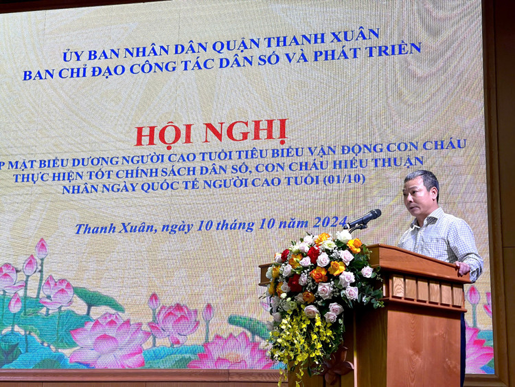 Ông Nguyễn Minh Hải, Phó trưởng ban chỉ đạo quận công tác dân số và phát triển quận Thanh Xuân phát biểu