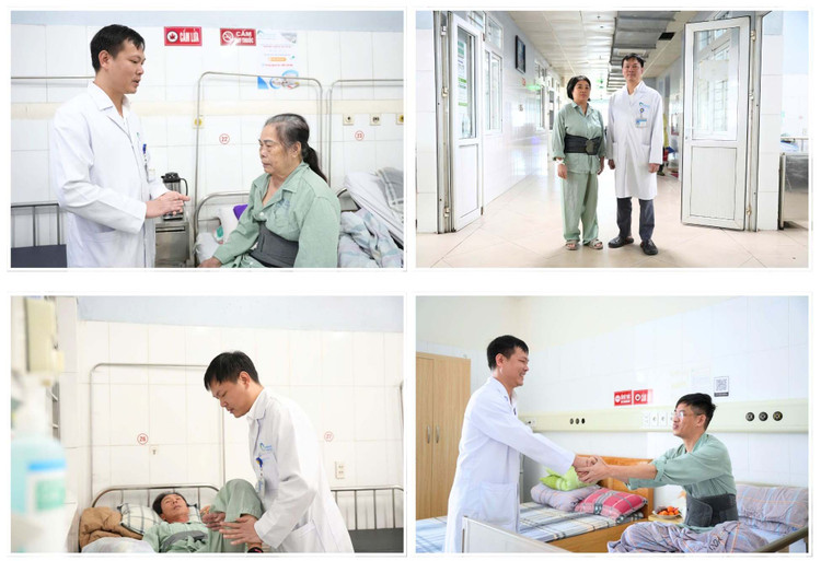 Bác sĩ CKI Lê Triệu Linh – Phó Trưởng Khoa Ngoại Thần kinh – Lồng ngực, Bệnh viện Bãi Cháy thăm khám cho các bệnh nhân sau phẫu thuật - Ảnh BVCC