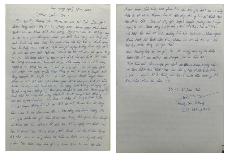 Thư cảm ơn của gia đình - BVCC