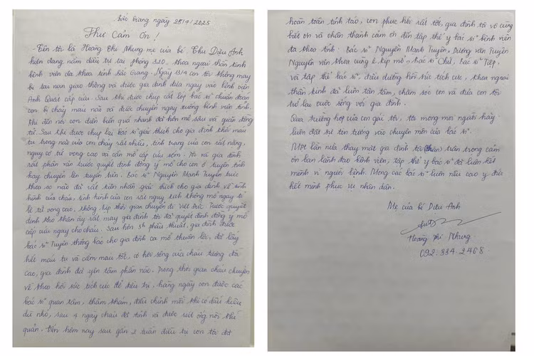 Thư cảm ơn của gia đình - BVCC