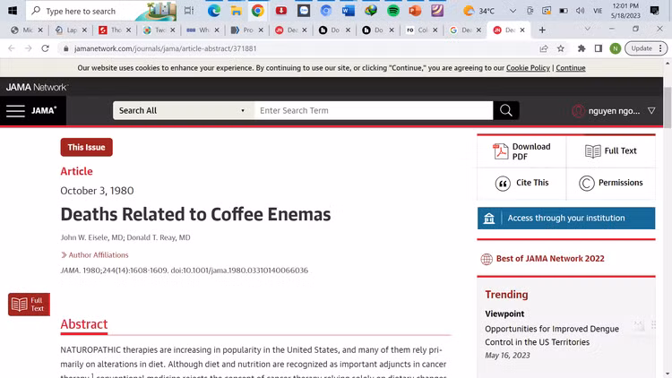 Bài báo về các trường hợp tử vong do thụt cà phê tại Mỹ