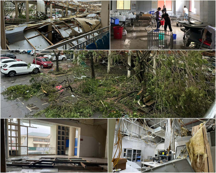 Bệnh viện Đa khoa tỉnh Quảng Ninh bị thiệt hại nặng nề sau cơn bão số 3 - Ảnh BVCC