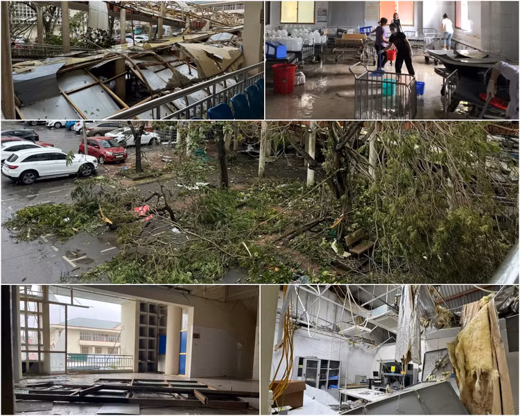 Bệnh viện Đa khoa tỉnh Quảng Ninh bị thiệt hại nặng nề sau cơn bão số 3 - Ảnh BVCC