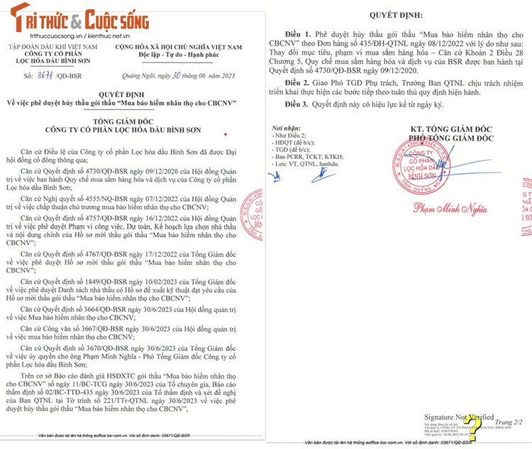 Quyết định hủy thầu của BSR.