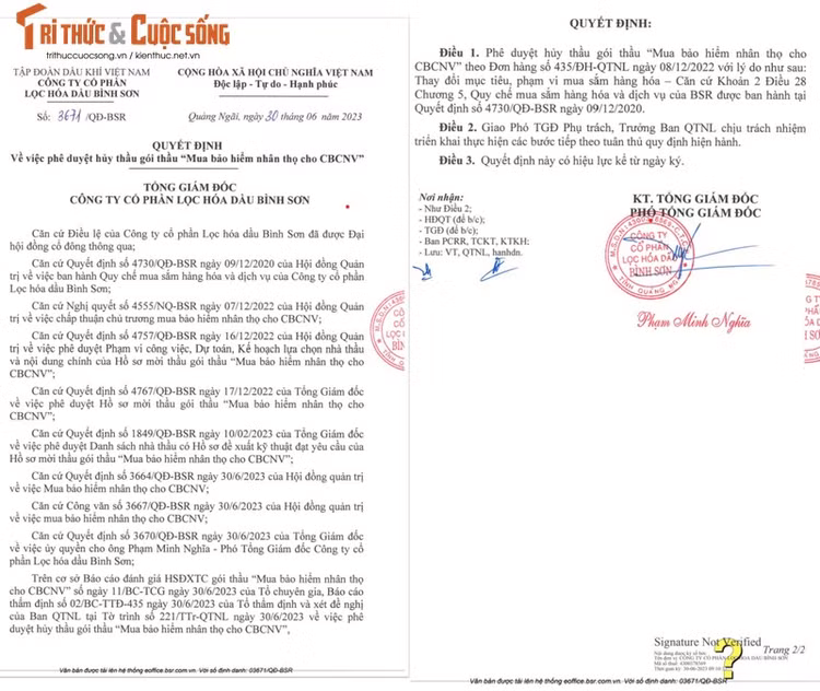 Quyết định hủy thầu của BSR.
