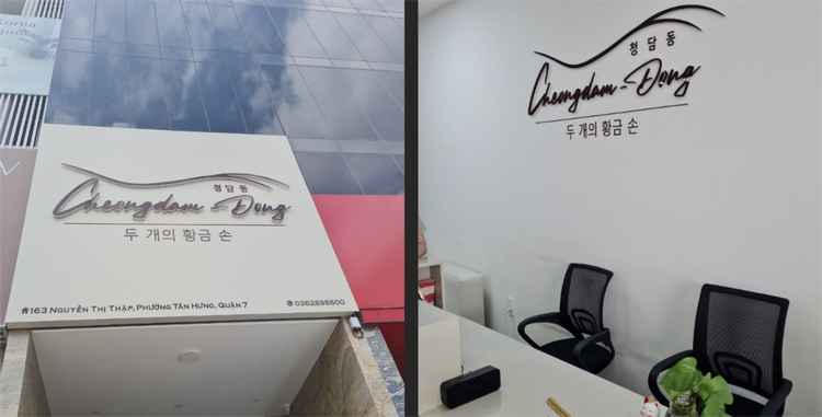 Hộ kinh doanh treo bảng hiệu Cheongdam - Dong cùng với các dòng chữ tiếng Hàn quốc - Ảnh: Sở Y tế TP HCM