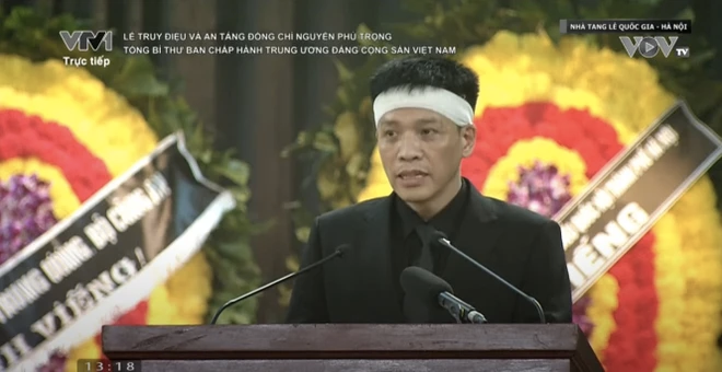 Ông Nguyễn Trọng Trường - con trai Tổng Bí thư Nguyễn Phú Trọng đọc lời cảm ơn.