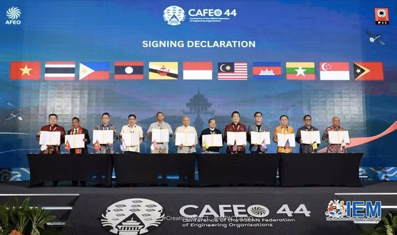 Chủ tịch VUSTA Châu Văn Minh cùng lãnh đạo AFEO ký Tuyên bố chung CAFEO 44