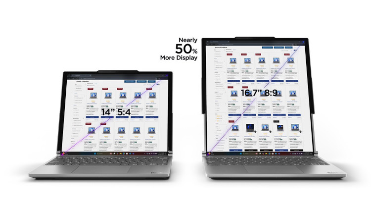 Chiếc laptop này có màn hình OLED, chỉ cần nhấn một nút, màn hình 14 inch sẽ mở rộng lên trên để tạo ra tỷ lệ khung hình khó coi, nhưng tăng gấp đôi không gian màn hình lên 16,7 inch.