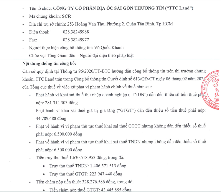 Sai Gon Thuong Tin bi truy thu thue 2,3 ty dong