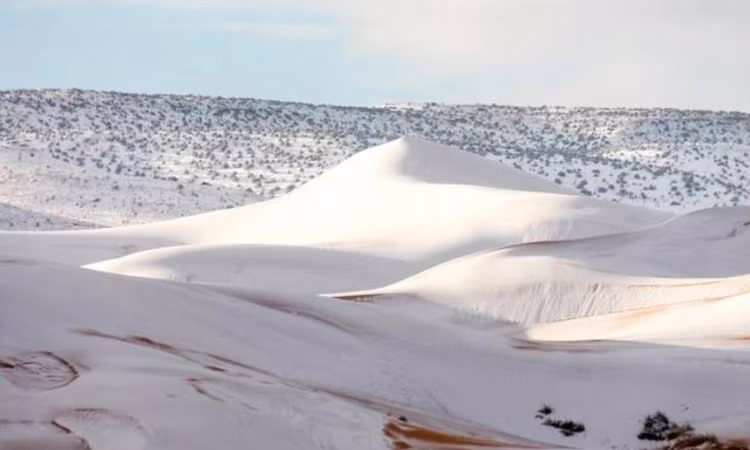 Kinh ngac sa mac Sahara chim duoi lop tuyet day 1 m