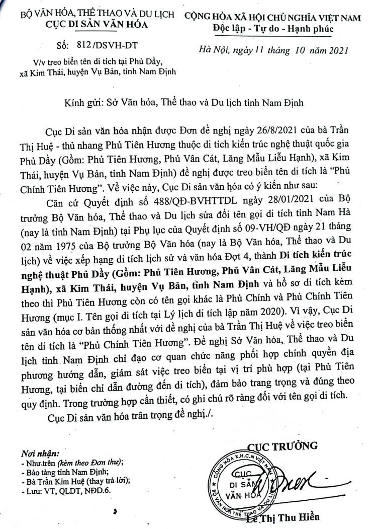 Văn bản gây tranh cãi của Cục Di sản Văn hóa.