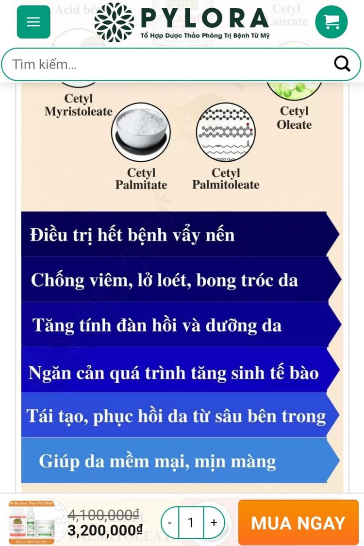 Dược phẩm Pylora quảng cáo thảo dược trị vảy nến từ Mỹ