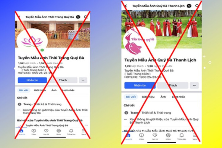 Các đối tượng thường lập ra fanpage và đăng tải các thông tin tuyển mẫu ảnh thời trang quý bà. (Ảnh Công an TP Hà Nội)
