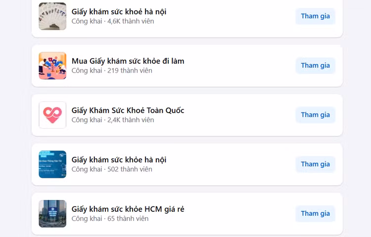 Hoạt động rao bán giấy khám sức khỏe giả diễn ra công khai trong các hội nhóm trên mạng.