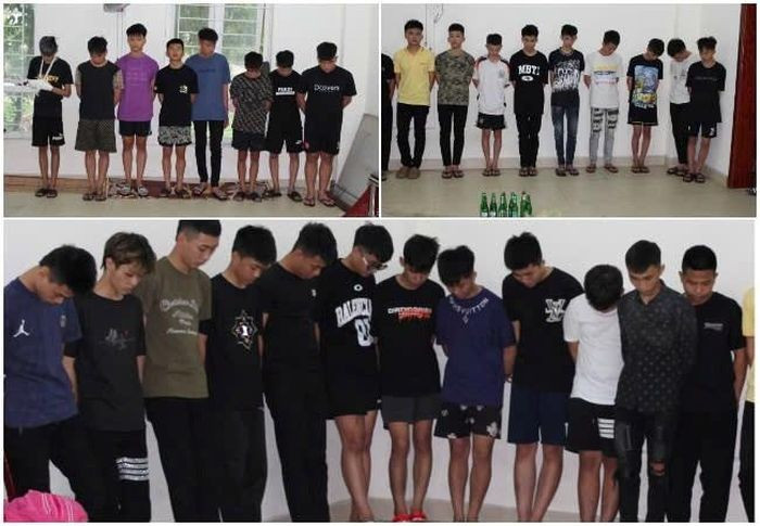 Các đối tượng trong nhóm gây rối trật tự công cộng bị bắt giữ. Ảnh: Công an Nghệ An