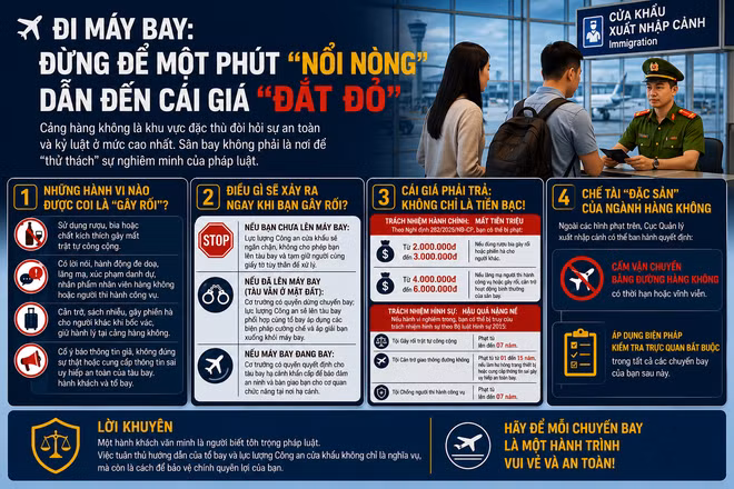 [INFOGRAPHIC] Hành vi gây rối trật tự ở cảng hàng không bị xử lý ra sao?