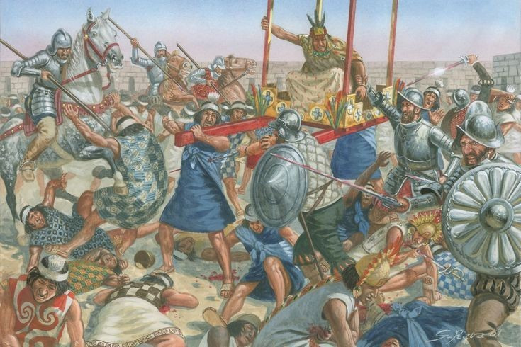 1. Trận chiến diễn ra mà không có cuộc giao tranh quy mô nào. Dù được gọi là "trận chiến", Cajamarca chủ yếu là một cuộc phục kích khi người Tây Ban Nha bắt sống hoàng đế Inca mà gần như không chịu tổn thất. Ảnh: Pinterest.