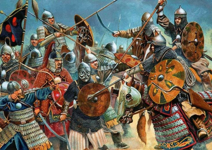 Đối đầu giữa Hồi giáo và Byzantine. Quân Hồi giáo Rashidun dưới sự chỉ huy của Khalid ibn al-Walid đối đầu với lực lượng hùng hậu của đế chế Byzantine. Ảnh: Pinterest.