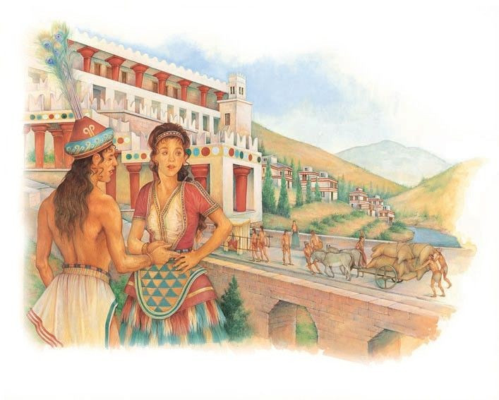 Thiếu vắng hình ảnh chiến tranh trong nghệ thuật. Các bức bích họa, đồ gốm và con dấu Minoan hầu như không khắc họa cảnh giao tranh, binh lính hay anh hùng chiến trận, trái ngược với nhiều nền văn minh cùng thời. Ảnh: Pinterest.