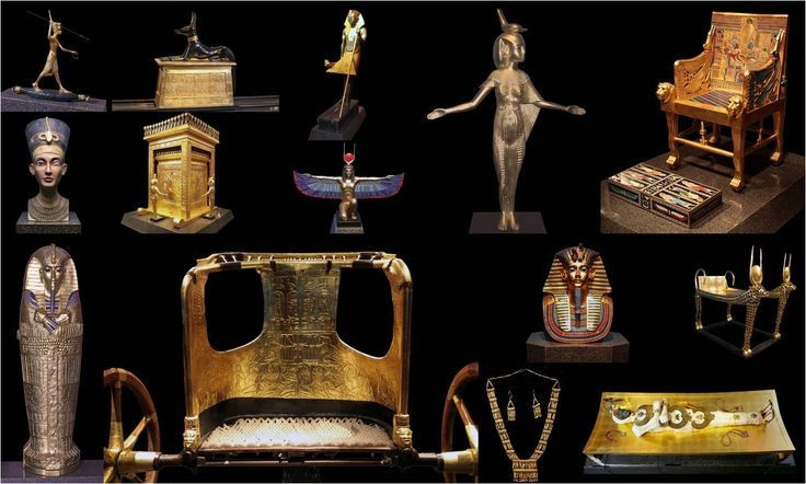 Kho báu trong mộ Tutankhamun vô cùng đồ sộ. Hơn 5.000 hiện vật bằng vàng, ngọc và đá quý được khai quật, khiến thế giới kinh ngạc. Ảnh: Pinterest.