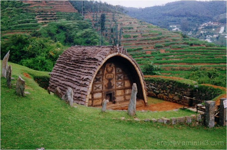 Nhà ở hình bán nguyệt độc đáo. Người Toda sống trong những túp nhà nhỏ gọi là “mund”, có mái vòm cong như nửa thùng rượu, được làm từ tre, gỗ và cỏ, rất phù hợp với khí hậu vùng cao nguyên. Ảnh: Pinterest.