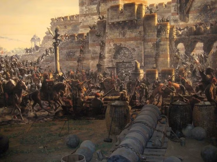 2. Cuộc vây hãm kéo dài 53 ngày. Quân Ottoman bắt đầu vây hãm Constantinople vào ngày 6/ 4/1453 và chiếm được thành phố vào ngày 29/5 cùng năm. Ảnh: Pinterest.