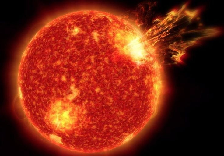 Các cơn bão Mặt Trời, vốn phát sinh từ những vụ bùng phát mạnh trên bề mặt ngôi sao này, thường rất khó dự đoán. Chúng có thể làm gián đoạn các hoạt động hàng không, hệ thống thông tin, mạng lưới điện, đồng thời đe dọa tới sự an toàn của vệ tinh và phi hành gia đang hoạt động ngoài không gian. Ảnh: Pinterest.