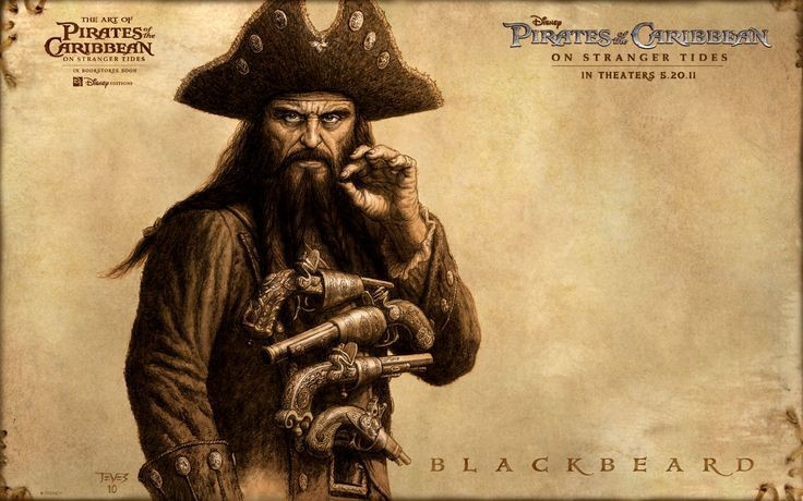Blackbeard là một trong những hải tặc nổi tiếng nhất lịch sử. Blackbeard, tên thật Edward Teach hoặc Edward Thatch, hoạt động vào đầu thế kỷ 18 trong thời kỳ “Hoàng kim của cướp biển”. Ông gây khiếp sợ trên các tuyến hàng hải vùng Caribbean và bờ đông Bắc Mỹ nhờ chiến thuật táo bạo và hình ảnh đáng sợ với bộ râu đen dài. Ảnh: Pinterest.