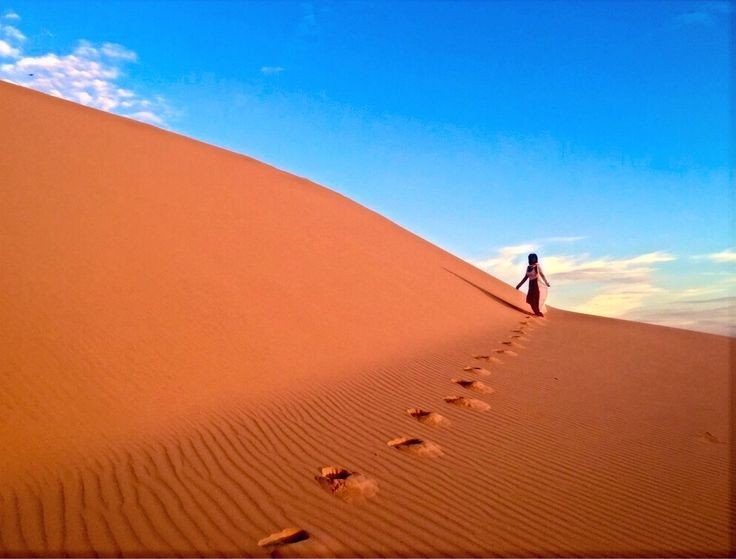 Đồi cát Mũi Né (Bình Thuận cũ). Ánh trăng dát bạc lên những đồi cát rộng mênh mông, tạo nên khung cảnh huyền ảo như ở một hành tinh khác. Ảnh: Pinterest.
