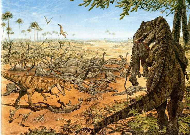 Trái Đất mang diện mạo “tiền sử kéo dài”. Thế giới không tuyệt chủng khủng long có thể là sự pha trộn kỳ lạ giữa rừng rậm cổ đại, sinh vật khổng lồ và những chuỗi tiến hóa hoàn toàn khác lịch sử thực tế. Ảnh: Pinterest.