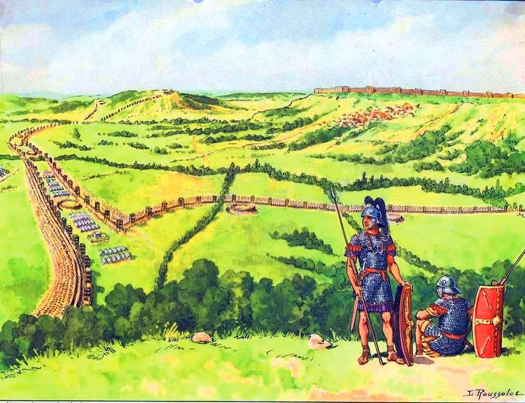 Đây là trận chiến then chốt trong cuộc chinh phục Gaul. Julius Caesar đối đầu với Vercingetorix, thủ lĩnh liên minh các bộ lạc Gaul, trong một trận vây hãm khốc liệt. Ảnh: Pinterest.