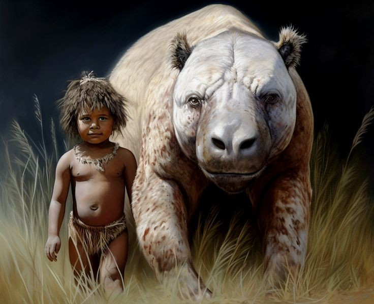 Tạo cảm hứng cho truyền thuyết bản địa. Nhiều nhà nghiên cứu tin rằng Diprotodon đã góp phần hình thành các truyền thuyết về quái vật khổng lồ trong văn hóa thổ dân Úc. Ảnh: Pinterest.