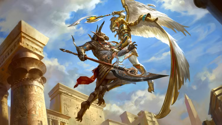 1. Xung đột bắt nguồn từ cái chết của thần Osiris. Seth giết anh trai mình là Osiris để chiếm lấy ngai vàng, còn Horus – con trai Osiris – đứng lên đòi lại quyền cai trị hợp pháp. Ảnh: Pinterest.