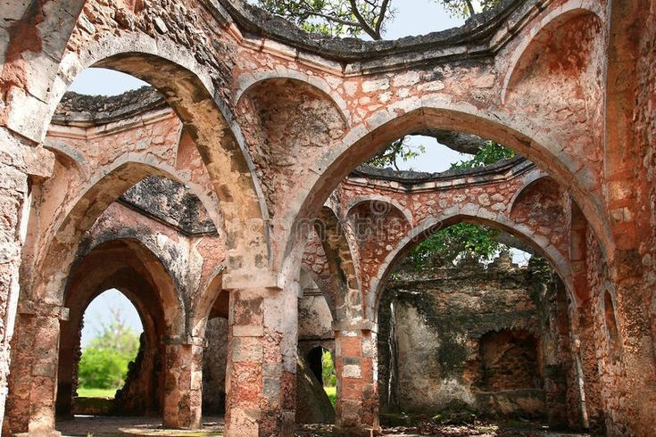 Kilwa Grand Mosque នៅលើកោះគឺជាវិហារអ៊ីស្លាមដ៏ចំណាស់ជាងគេមួយនៅទ្វីបអាហ្វ្រិក។ វាត្រូវបានសាងសង់ឡើងពីផ្កាថ្ម ហើយមានដំបូល និងសសរថ្មកំបោរ។ រូបថត៖ Pinterest ។ Đền Hồi giáo Lớn Kilwa trên đảo là một trong những nhà thờ Hồi giáo cổ nhất châu Phi. Ngôi đền này được xây từ san hô, có mái vòm và cột trụ đá vôi tinh xảo. Ảnh: Pinterest.